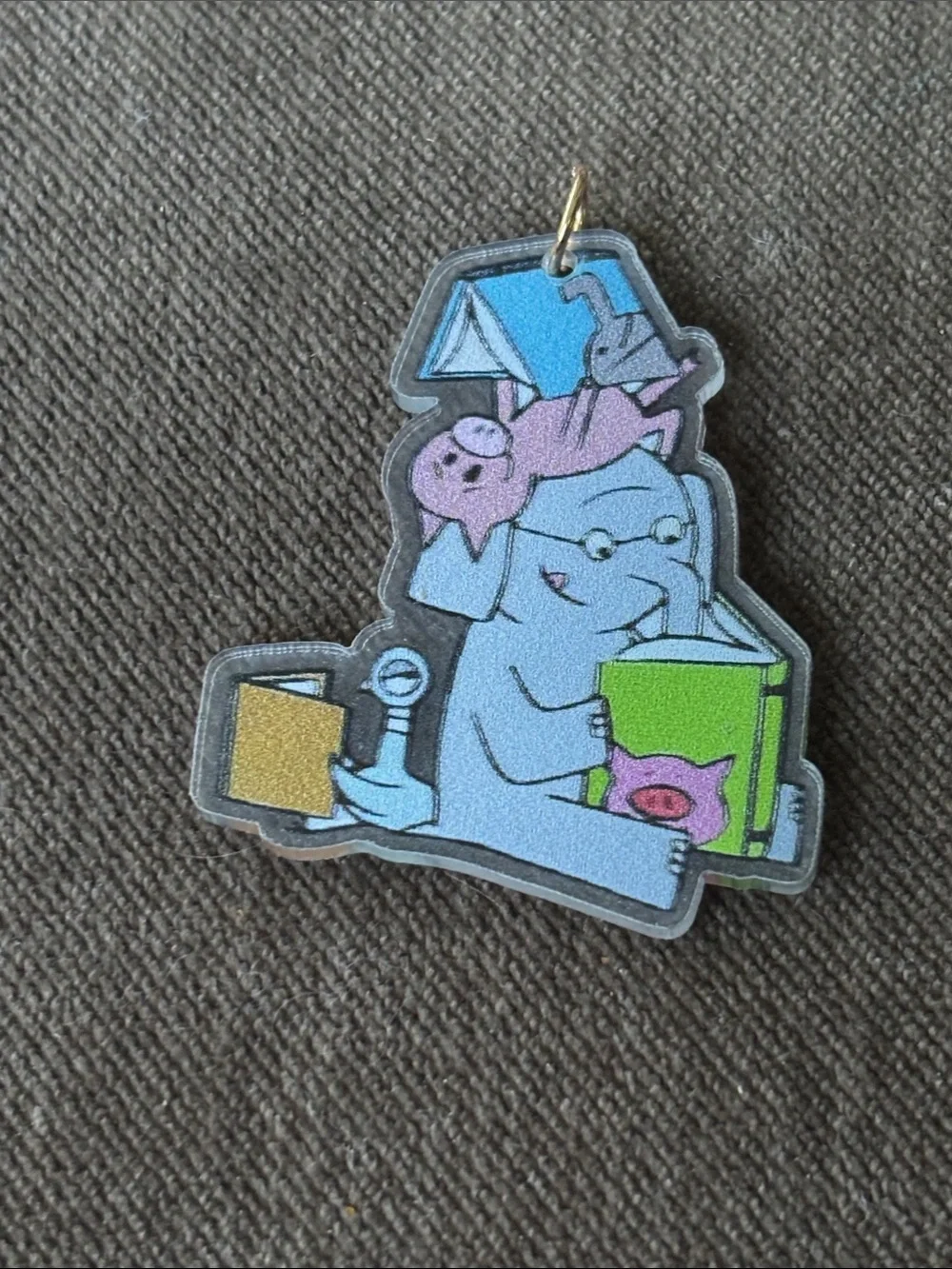 Kids Elephant & Piggie Piggy with Pigeon Reading Charm Pendant - Gray Grey Pink